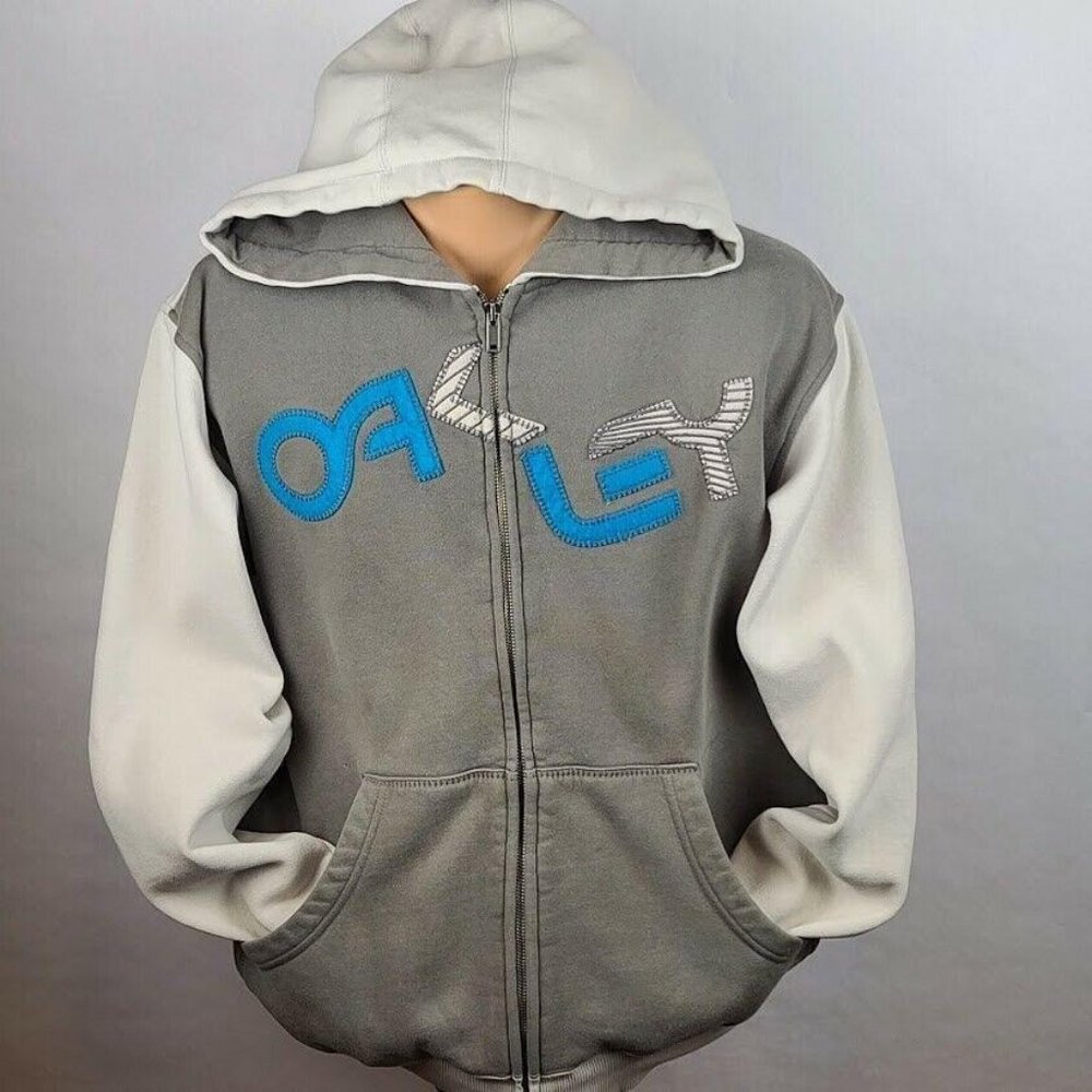 Oakley Men's Long Sleeve Zip Up Grey Hoodie Sweate
